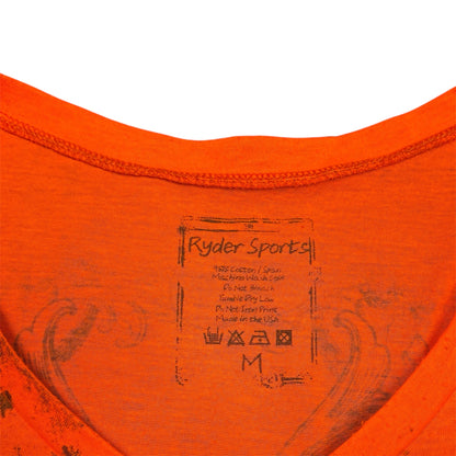 Sturgis South Dakota Orange V-Neck Rhinestone Graphic Tee (M)